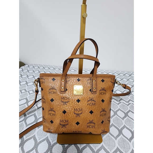 MCM Handbags - MCM ANYA TOP ZIP MINI SHOPPER BAG COGNAC